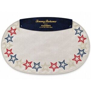Tommy Bahama Oval Placemats Set of 4 July 4th Stars 13 x 19 Metallic Summer
